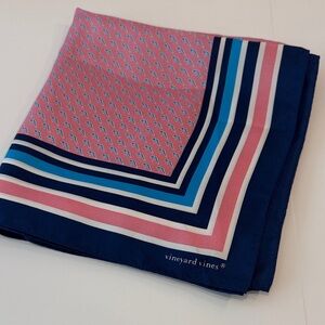 Vineyard Vines Pink and Navy Geometric Scarf 100% Silk 34” Square
